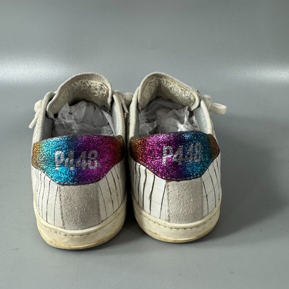 P448 Women's White Johnny Glitter Removable Insole Solid Carved Sneaker, Size 37 - Picture 7 of 16